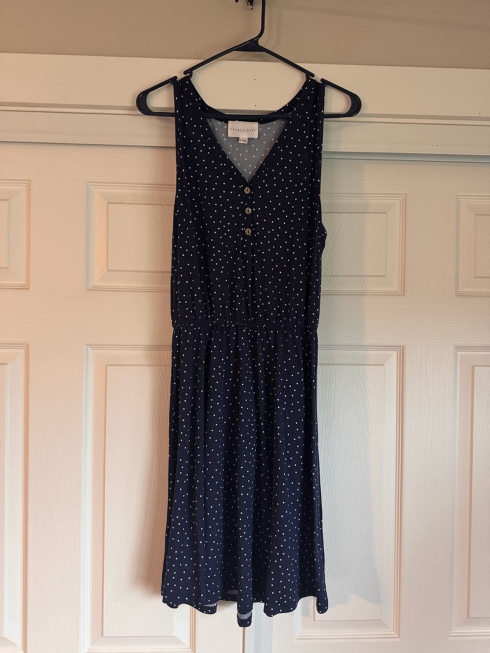 French Grey Navy Polka Dot Sleeveless Midi Dress